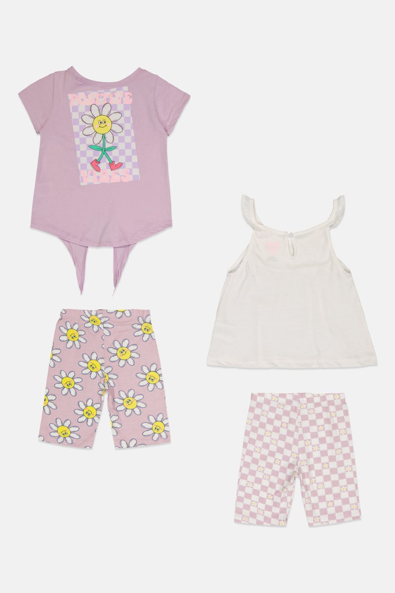 Freestyle طقم تي شيرت وشورتات بناتي للأطفال 4 قطع، متعدد الألوان - Image 3